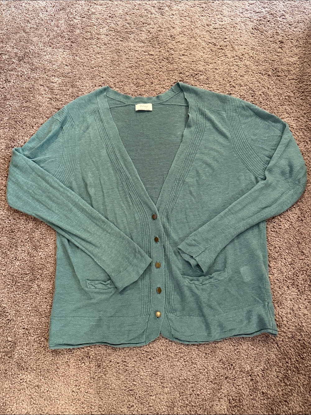 Wrap London 100% Linen Teal Button-Front V-Neck Cardigan